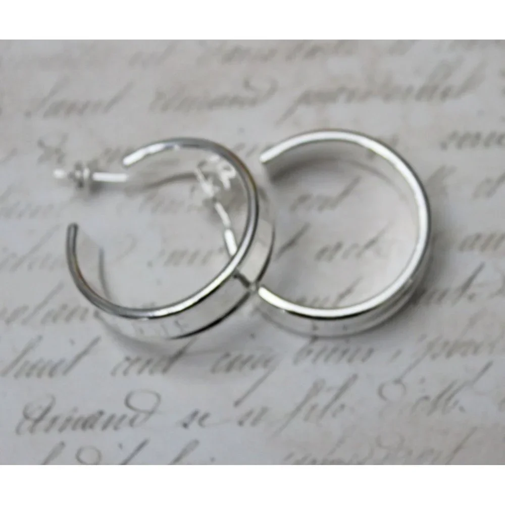 New Hoop with Posts Sterling Silver 925 Earrings E74 - Picture 4 of 5